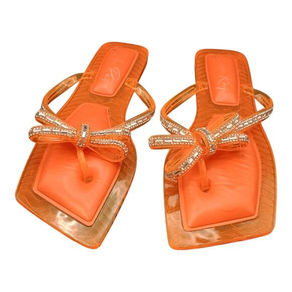 London Rag Orange Jelly Sandal Flip Flop Silver Gems Bowtie Women's Size 11 - Picture 2 of 10